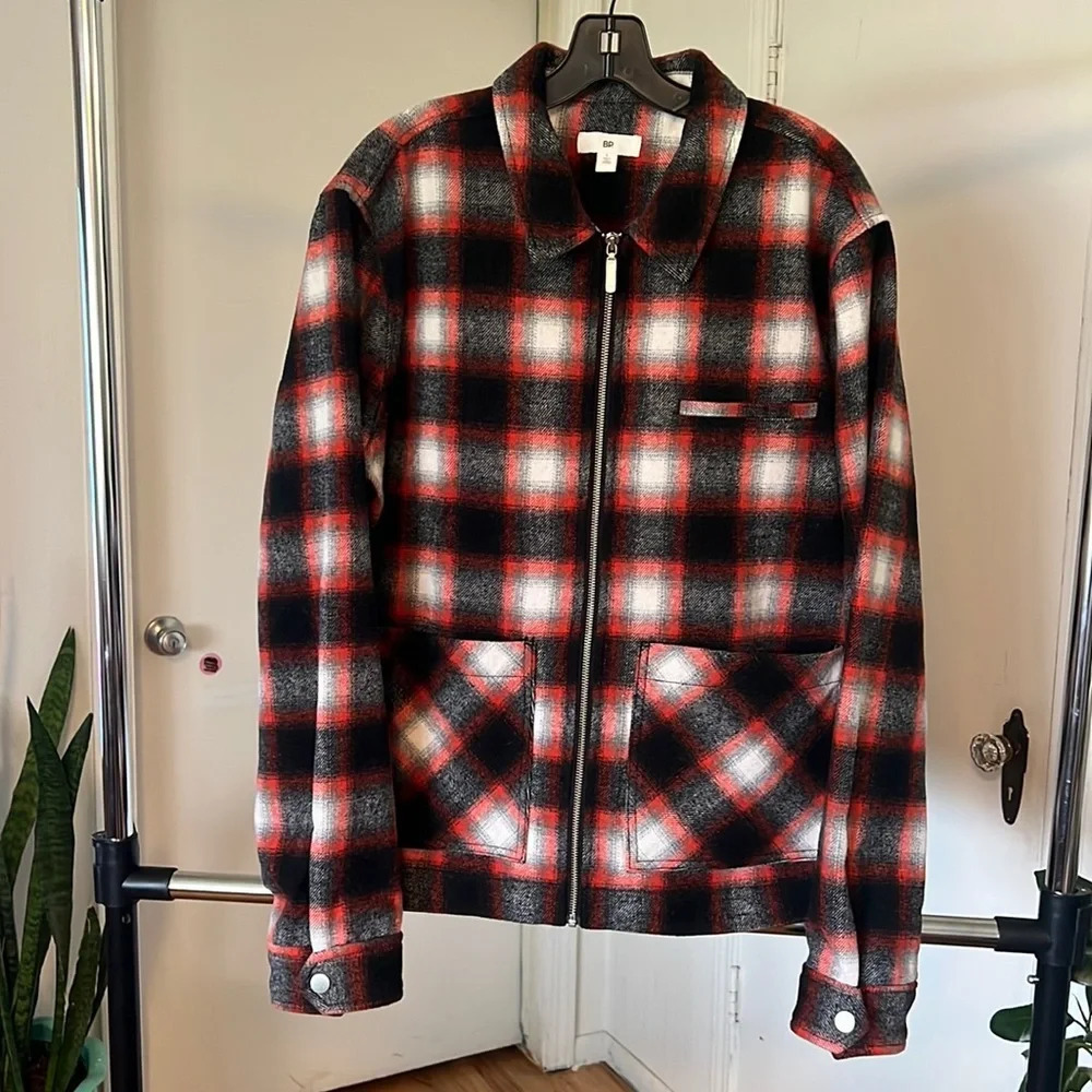 Bp. Plaid Shirt Jacket In Brown-rust Combo. Size Large